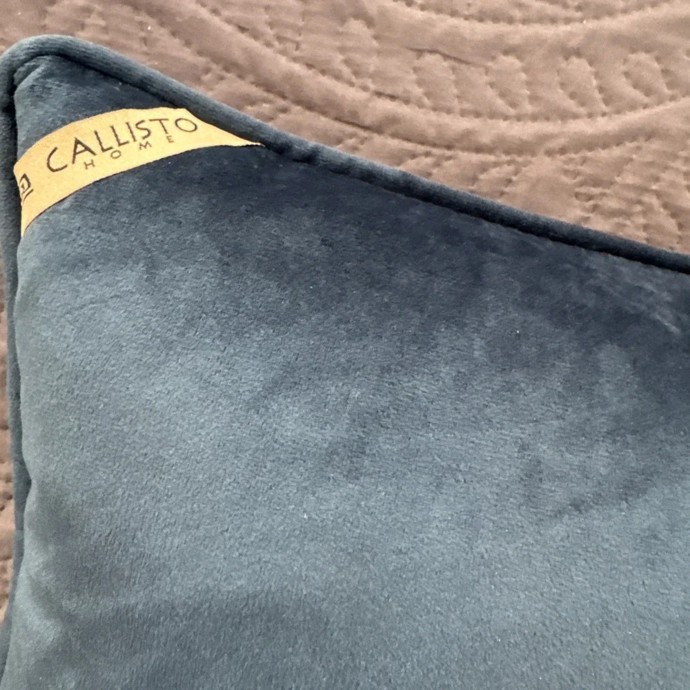 Callisto Home Velvet Lumbar Pillow Midnite Blue Down Feather Insert 25 X 13 EUC